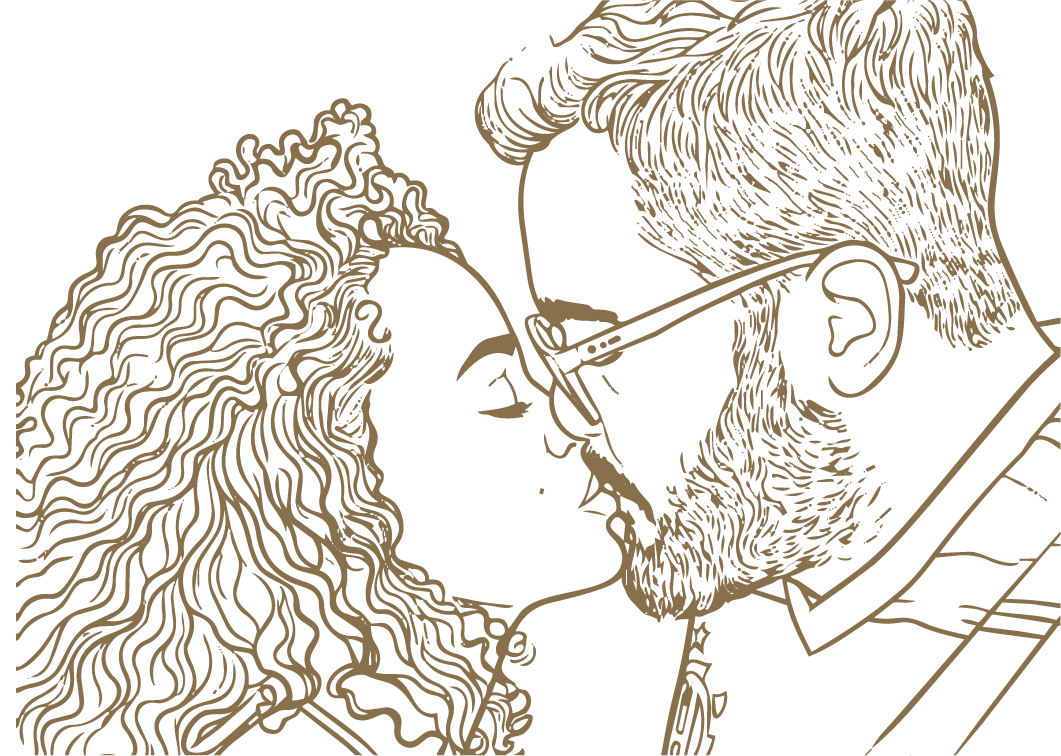 Ilustração em line art do casal